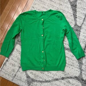 Kelly green cardigan with gold buttons